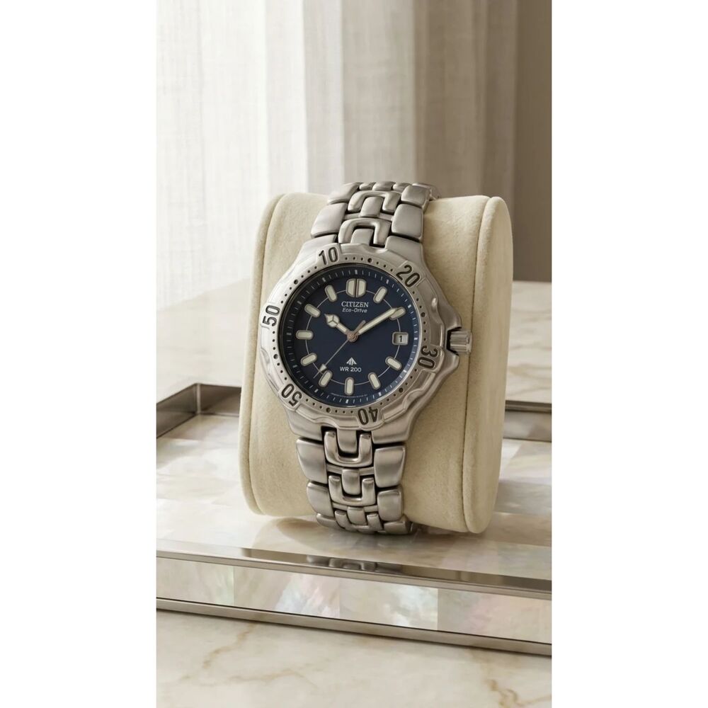 Citizen Citizen Eco-Drive Watch WR 200 Stainless Silver and navy blue Sz 41mm